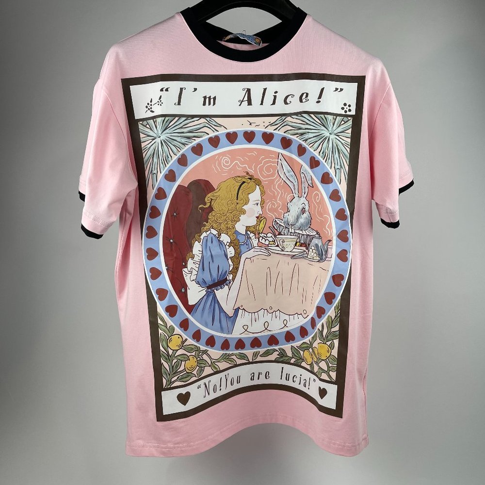 Alice in Wonderland Themed Pink T-Shirt with Graphic Print